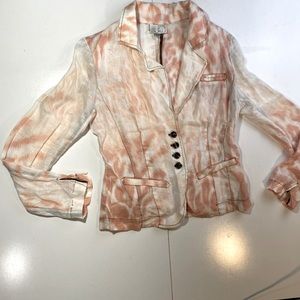Alberto Makali Coral & White Animal Print Tye Dye 100% Linen 4 Button Blazer 10
